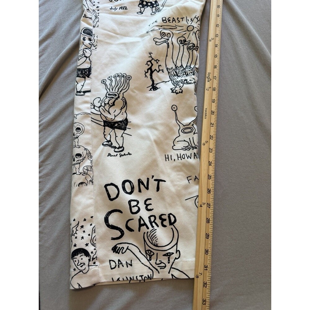 Vans Daniel Johnston Chino Pants Mens 36x31.5 Off White Graphic Loose Fit Skate - Picture 2 of 12